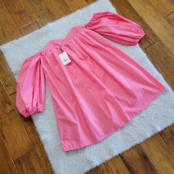$365 Bird & Knoll Parker Mini Dress Women's Small Bubblegum Pink Off Shoulder - Picture 3 of 8